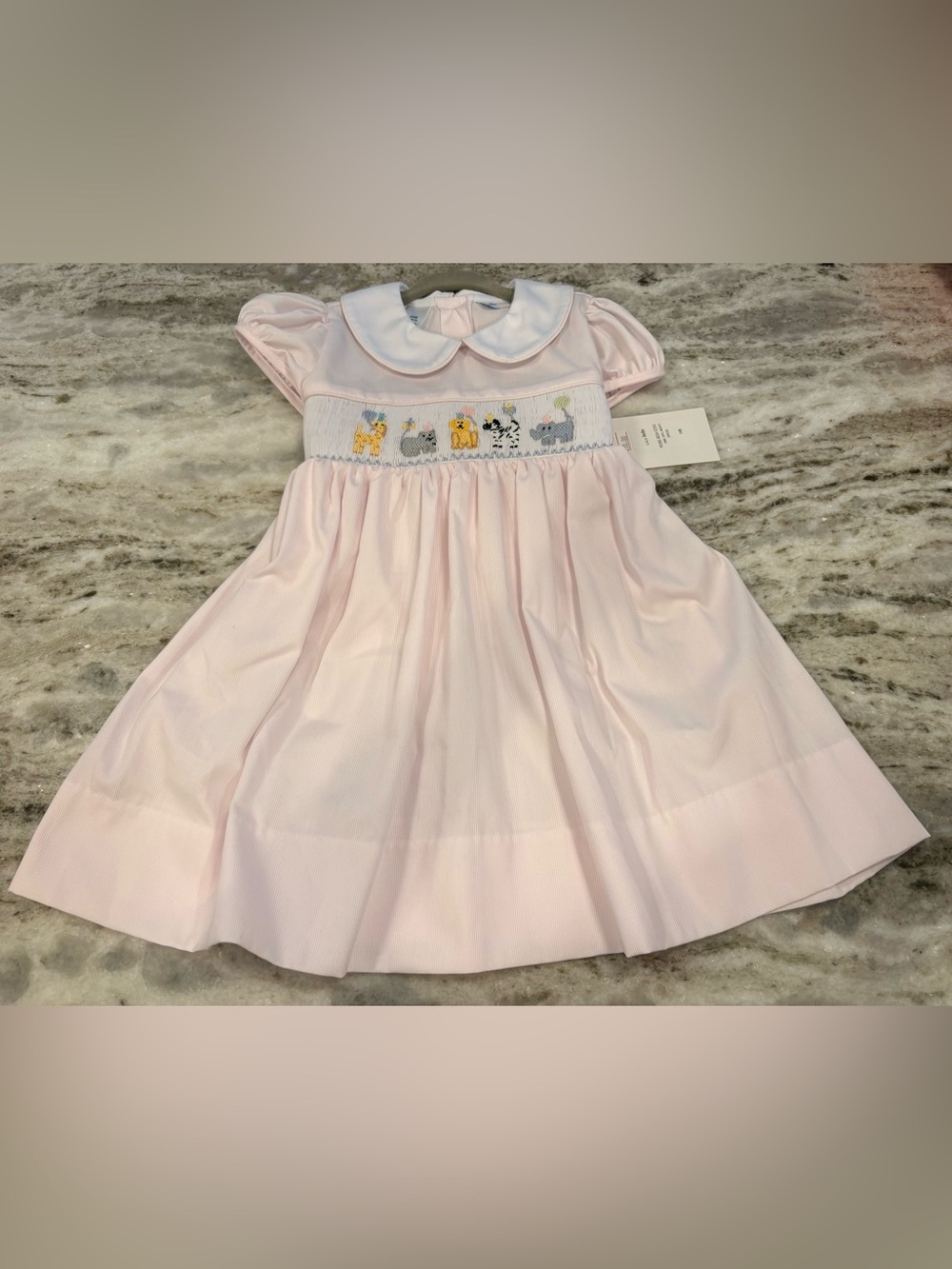Light Pink Smocked birthday party dress with Peter Pan Collar